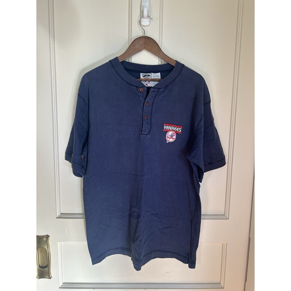 Vintage 90s Pro Edge Embroidered New York Yankees Shirt Mens Size XL Blue Sports